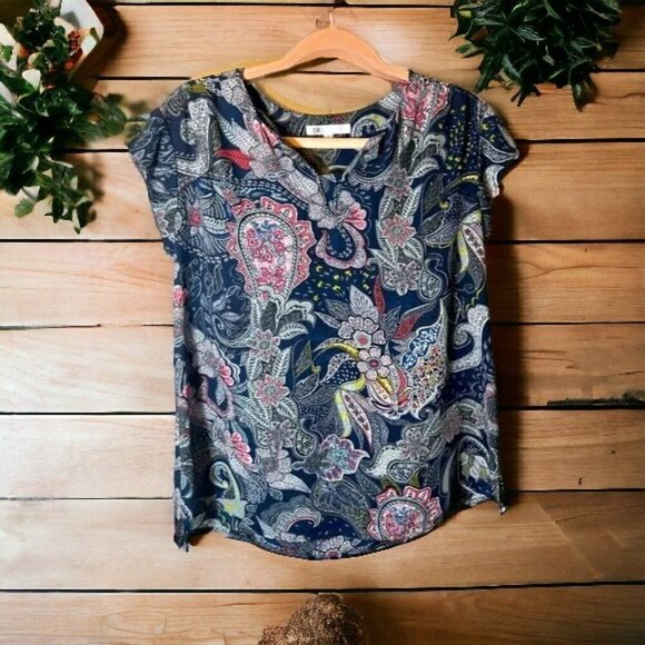 Daniel Rainn DR 2 Navy Paisley Women’s Large Blouse - Picture 2 of 11